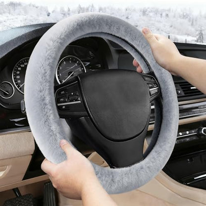 Furry Warm Steering Wheel Cover, Universal 14.5-15 Inch Winter Plush Warm Steering Wheel Cover, Soft Fluffy, Anti-Slip Design, Soft Texture (Gray) - color: Gray Plush