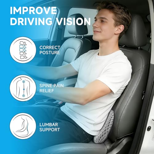 Car Seat Cushion - Memory Foam Seat Pad for Sciatica & Lower Back Pain Relief - Driving Cushion with Breathable Mesh Cover - Road Trip Essentials for Drivers (3D Gray)