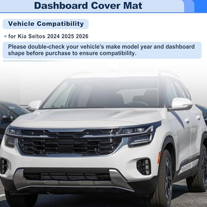 Flannel Dashboard Cover for Kia Seltos 2024 2025 2026 Interior Dash Cover Mat Pad Carpet Non-Slip Dashboard Protector Sunshine UV & Heat Resistant Black - style: for Kia Seltos 2024 2025 2026