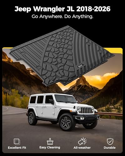 3W Cargo Mat Fit for Jeep Wrangler JL with SUBWOOFER 2018-2025 2026 All Weather Custom Fit Trunk Liner for JL Unlimited 4-Door Sahara Willys Rubicon(Non JK or 4XE) Black