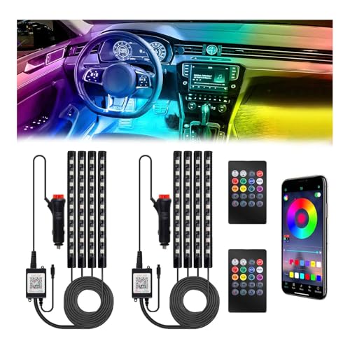 BFXM Car Interior Lights, 12V LED Strip Lights with Cigarette Lighter Adapter, Ambient Lighting Car Accessories, App & Remote Control Music Sync Color Change Lights for Truck Car- 2 Set - color: Cigarette Lighter Adapter*2 (36LED Beads)