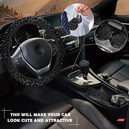 10 Pieces Leopard Print Car Steering Wheel Cover Center Console Armrest Pad Headrest Seat Belt Cover Handbrake Cover Keychain Coaster Full Set Car SUV(Leopard Print) - color: Leopard Print