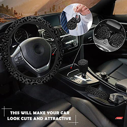 10 Pieces Leopard Print Car Steering Wheel Cover Center Console Armrest Pad Headrest Seat Belt Cover Handbrake Cover Keychain Coaster Full Set Car SUV(Leopard Print) - color: Leopard Print