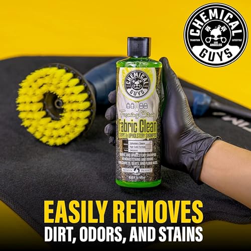 Chemical Guys Foaming Citrus Fabric Clean Drill Brush Kit - High Foaming Stain and Odor Remover, Upholstery, Floor Mat & Car Carpet Cleaner, Deep Cleans & Deodorizes, Citrus Scent - 16 fl oz - size: 16 Fl Oz Drill Brush Kit