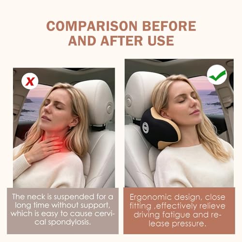 Really Helpful Car Headrest Pillow, Car Neck Pillow for Sleeping with Adjustable Strap, 100% Memory Foam & Breathable Removable Cover, Ergonomic Design - Softness Travel Car Pillow(Beige, 1PC) - color: Beige
