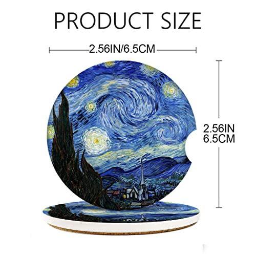 Car Coasters for Drinks Absorbent, 2 Pack Cup Holders, 2.56" Ceramic Stone & Non-Scratch Cork Base Coasters Cupholder, Auto Accessories for Women & Men Abstract Oil Painting