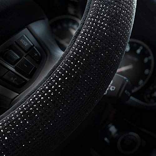 Steering Wheel Cover for Women Men Bling Bling Crystal Diamond Sparkling Car SUV Wheel Protector Universal Fit 15 Inch (Black with Black Diamond, Standard Size(14" 1/2-15" 1/4))
