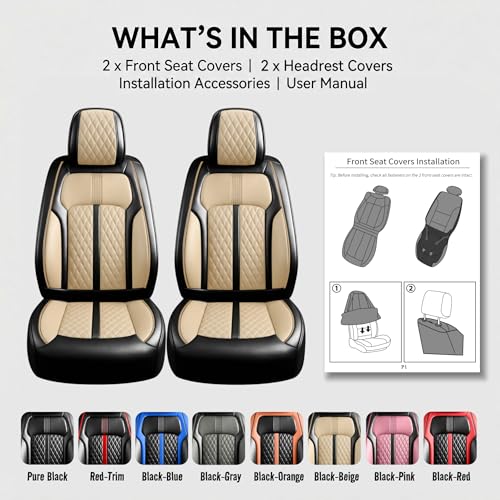 Fit Land Rover Range Rover Sport Car Seat Covers (Front Pair) for Land Rover Range Rover Sport 2005-2026, Full Coverage Leather, Waterproof, All Weather Breathable Seat Protector, Black+Beige