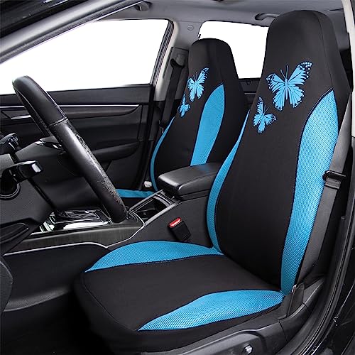 Flying Banner Butterfly car seat Covers ful Set Fashion Universal Lady Woman Female Rear Bench Split Colorized (2 Fronts, Mint Blue) - color: Mint Blue, size: 2 Fronts