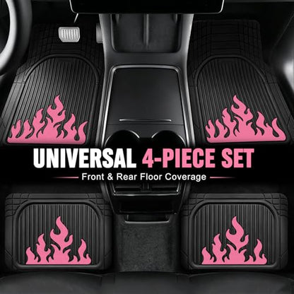 Heavy Duty Rubber Car Mats Flame Design (Rose Pink), 4-Piece Deep Waterproof Floor Mats Set (Front & Rear Full Set), All Weather Universal Trim to Fit Automotive SUV Sedan Truck - color: Rose Pink, size: Flame