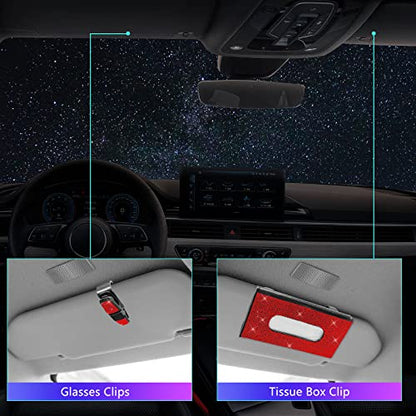 25PCS Bling Car Car Accessories Set,15 Inch Steering Wheel Cover,Shiny License Plate Frame,Center Console Cover and Rearview Mirror Set and Other Car Accessories(Red) - color: Red