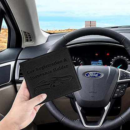 Car Registration and Insurance Holder, Premium PU Leather Vehicle Glove Box Car Organizer Men Women Wallet Accessories Case for ID, Driver's License - Black - color: Black