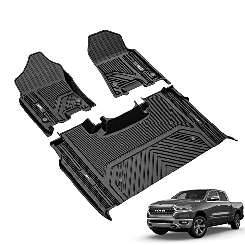 3W Floor Mats Fit for 2019-2024 Dodge Ram 1500 Crew Cab New Body (NOT Classic Models) with Original Storage All Weather TPE Accessories Custom Fit Dodge Ram 1500 Floor Liner Full Set Car Mats - size: 19-24 Ram 1500 w/ Storage Floor Mats