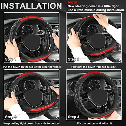 GIANT PANDA Steering Wheel Cover for Nissan Altima Rogue - Car Steering Wheel Cover for Nissan D Shape(Red-D-Shaped) - color: Red