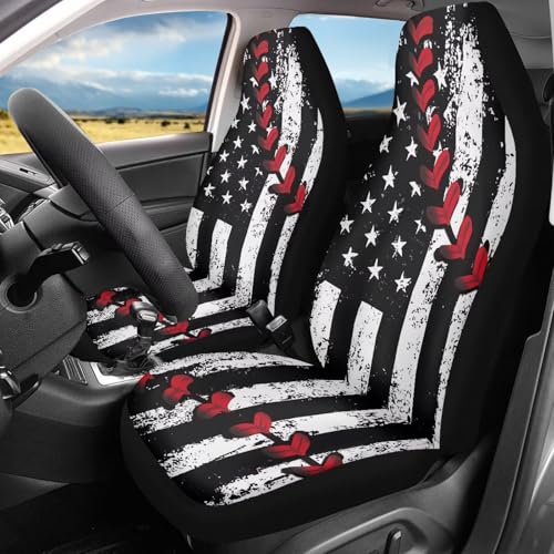 American Flag Car Front Seat Covers Baseball Stitch Car Seat Covers Set of 2 Removable Automotive Accessories Universal Fit for Cars,Sedans & SUVs - color: American Flag Baseball Stitch