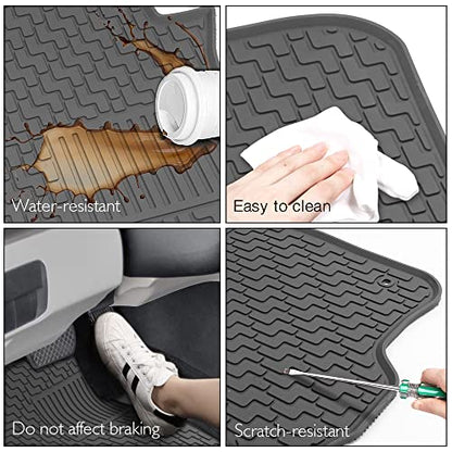 IKON MOTORSPORTS, Custom Fit Floor Mats Compatible with 2012-2015 Honda Civic Sedan 4-Door, Gray/Grey Latex Rubber All Weather Car Auto Front Rear Carpets Liner 3PC Set Protector, 2013 2014