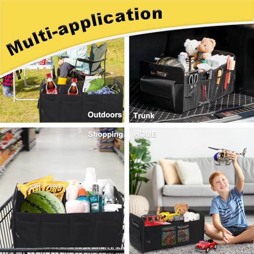 Car Trunk Organizer, Car Organizers and Storage Collapsible Multi Compartment Container Box, Adjustable Car Accessories for SUV Sedan Truck, Large Size, Black - color: Black, size: Large
