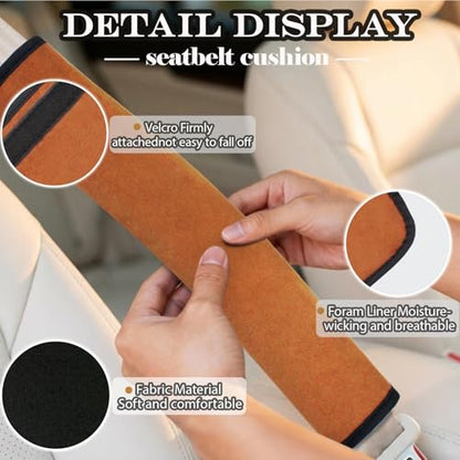 Extended Seat Belt Cover Pad, 2 Pack Soft & Comfortable Universal Seatbelt Covers for Adults and Kids, Fits Car Seat Belts, Armrest, and Backpacks (Brown) - color: Brown