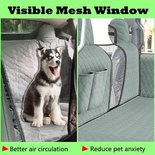 Dog Car Seat Cover for Back Seat Compatible with Ford Edge 2015-2020 2021 2022 2023 2024 Detachable Washable Backseat Pet Travel Hammock Cushion (Green Black)