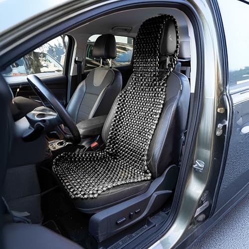 ZONETECH Beaded Seat Cover for Cars Cooling, Massage Cushion, Car Seat Natural Wooden Beads for Semi Truck, Trailer, Car (Black, 1-Pack)