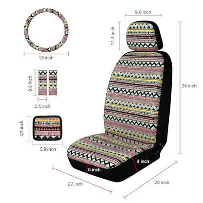 Baja Saddle Blanket Car Seat Covers, Boho Striped Woven Front Seat Protectors, Breathable & Washable Interior Covers, Universal Fit for Most Cars SUVs Trucks, Airbag Compatible, Pink, 8 pcs. - color: PINK