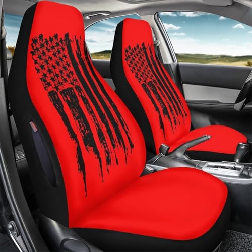 American Flag Printed 2 Pcs Car Seat Cover for Front Seat, Waterproof Auto Front Seat Cover Airbag Compatible, All Weather Front Car Seat Cover, Easy to Install, Car Interior Accessories - color: American Flag - Red and Black