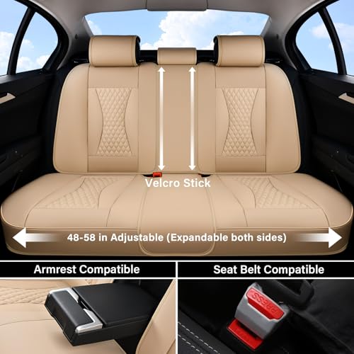 Coverado Waterproof Nappa Leather Car Seat Covers, Automotive Fullset Seat Covers, 5 Seat Car Seat Cushion & Car Seat Protector, Beige Front and Rear Covers Universal Fit for Most Cars, SUVs, Trucks - color: Beige-N, size: FullSet