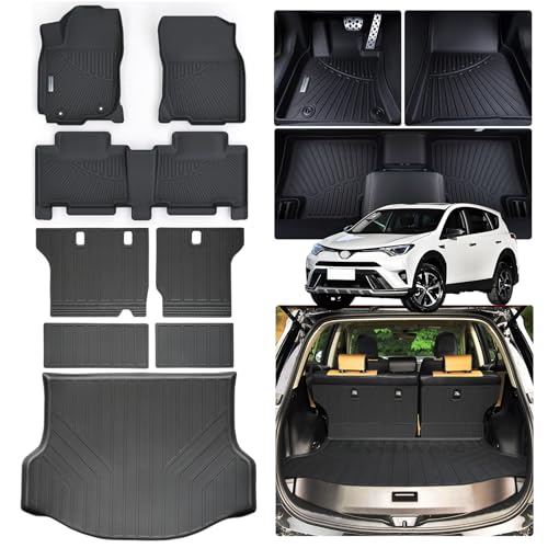 Floor Mats & Trunk Mat Backrest Mat for Toyota RAV4 2013-2017 2018（Not for Hybrid or Prime） TPE All Weather Protection 2 Rows Full Set Car Mats with Velcro Rear Seats Backrest - size: 2013-2018|For Toyota RAV4|Full Set