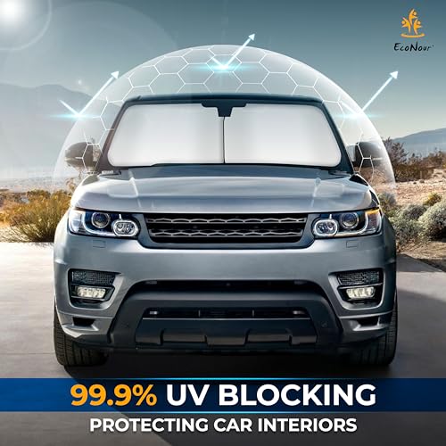 EcoNour 2-Piece Foldable Car Front Window Sun Shade, 240T Polyester, UV Protection & Heat Blocker, Windshield Shade, Durable Design, Upgraded Universal Fit – (29" L x 23.5" W) - size: Small