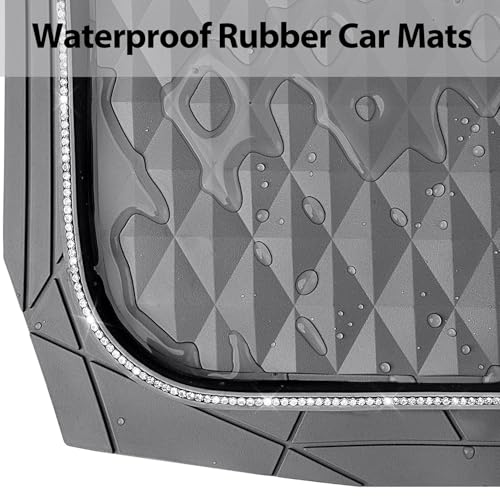 CAR PASS Bling Diamond Rubber Car Mats, Heavy Duty Deep Dish All-Weather Floor Mat Full Set Anti-Slip 3D Rhombus Waterproof Trim Fit Liner Universal Glitter Sparkly Shining Rhinestone, Gray Rubber - color: Gray Diamond
