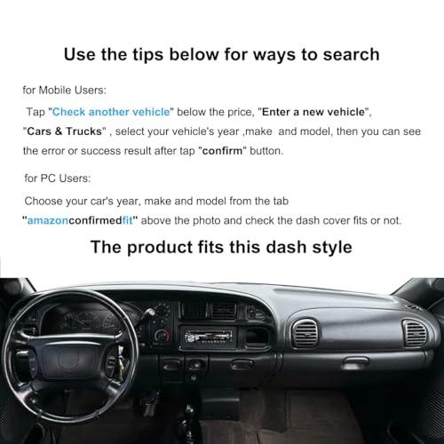 Yiz Dashboard Cover Dash Cover Mat Pad Custom Fit for Dodge Ram 1500 2500 3500 1998 1999 2000 2001 (98-01Black) Y21 - color: 98-01Black