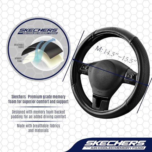 Skechers Air-Cooled Steering Wheel Cover,Leather Car Steering Wheel Cover Universal Fit 14" 1/2-15" Car Wheel Protector for Men Women Fit Suvs,Vans,Sedans,Car,Trucks,Black - color: Black
