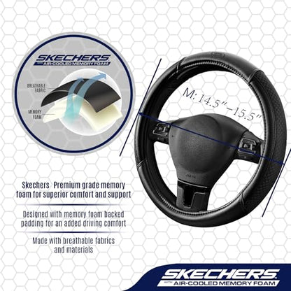 Skechers Air-Cooled Steering Wheel Cover,Leather Car Steering Wheel Cover Universal Fit 14" 1/2-15" Car Wheel Protector for Men Women Fit Suvs,Vans,Sedans,Car,Trucks,Black - color: Black