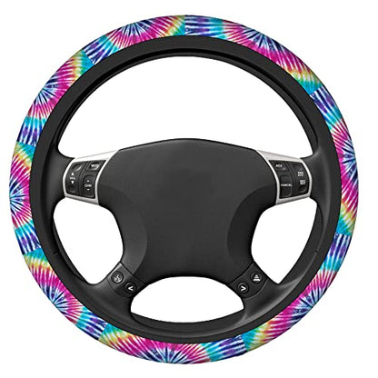 Swono Tie Dye Car Steering Wheel Cover Universal 15 Inch with Grip Contours Spiral Tie Dye Pattern Background Neoprene Auto for Men and Women Non-Slip Breathable Soft - color: multi-061