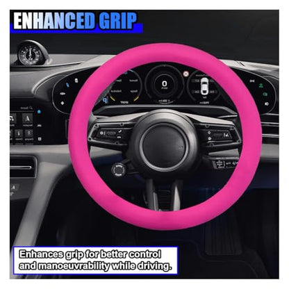 3PCS Silicone Car Steering Wheel Cover Set, Anti-Slip Car Steering Wheel & Handbrake & Gear Shift Cover, Universal Auto Interior Decoration Protector for Most Vehicles (Rose Red)