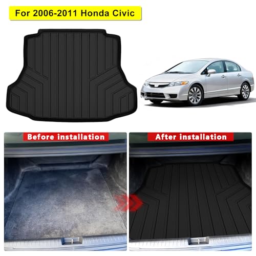 Car Floor Mats & Trunk Liner Set, for Honda Civic 2006 2007 2008 2009 2010 2011 Sedan 5-Seat (Excludes Coupe), All-Weather Non-Slip Car Interior Accessories - size: 2006-11|Honda Civic Sedan|Floor Mats & Trunk Mat