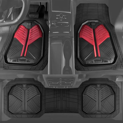 CAR PASS Heavy Duty Rubber Car Mats, Deep-Dish Car Floor Mats All Weather, Universal Two-Tone Trim-to-Fit for SUVs Trucks Sedans, Waterproof Anti-Slip, 3 Pieces V12 Black and Metallic Red - color: Red and Black