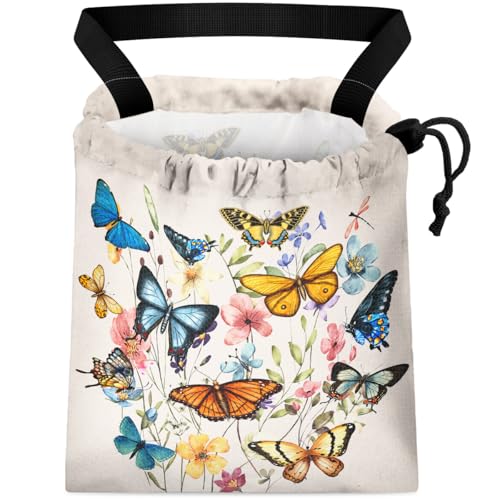 Car Trash Bag Hanging Back of Seat Waterproof Small Cute Printed One-Handed Strap Drawstring Garbage Bags for Car-Butterfly Wildflower - color: Butterfly Wildflower Car Trash Bag