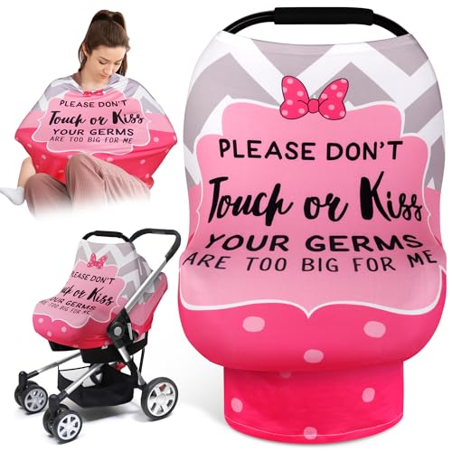 Metplus Car Seat Cover Baby Girl, No Touch Sign Carseat Canopy, Nursing Breastfeeding Covers, Stretchy Universal Fit, Multi-Use for Stroller/Shopping Cart/High Chair, Pink Bow Baby Shower Gift - color: Pink Stripes