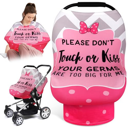 Metplus Car Seat Cover Baby Girl, No Touch Sign Carseat Canopy, Nursing Breastfeeding Covers, Stretchy Universal Fit, Multi-Use for Stroller/Shopping Cart/High Chair, Pink Bow Baby Shower Gift - color: Pink Stripes