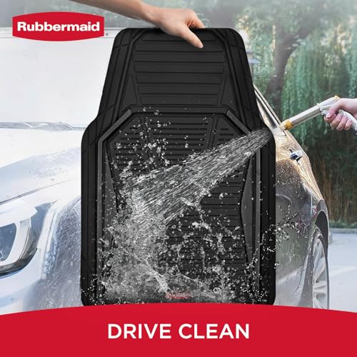Rubbermaid Car Mat Full Set All-Weather Heavy-Duty 4 Pieces– Trim-to-Fit Universal Car Mats Full Set – Waterproof Rubber Floor Liners for Most Trucks, SUVs, Vans, and Sedans-Black - color: Black