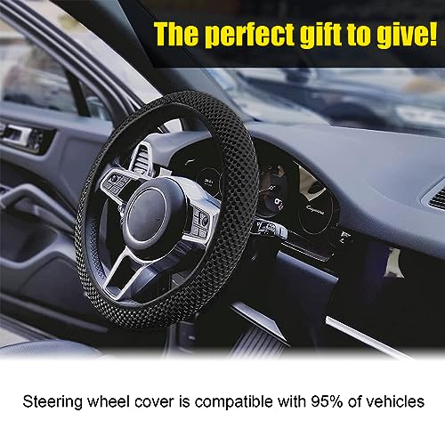 Kewucn Car Elastic Stretch Steering Wheel Cover, Soft Microfiber Breathable Ice Silk, Universal 15 Inch Anti-Slip Auto Steering Wheel Protector, Fit Car, SUV, Van, Sedan, Truck (Black) - size: Black
