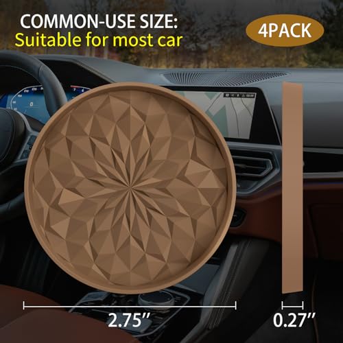 Car Coasters for Cup Holders [4 Pack] - 2.75In Silicone Auto Mug Mats - Universal Non-Slip Recessed Car Interior AccessoriesCoffee - color: 4pack-coffee