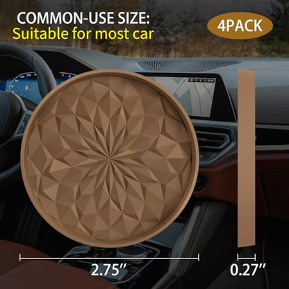 Car Coasters for Cup Holders [4 Pack] - 2.75In Silicone Auto Mug Mats - Universal Non-Slip Recessed Car Interior AccessoriesCoffee - color: 4pack-coffee