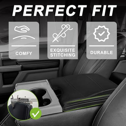 Center Console Armrest Cover Fit for Ford F-150 F150 2015-2026 & F250 F350 F450 2017-2026 Accessories, Comfort Armrest Pad Console Lid Cushion Vegan Leather 1-Inch Extra Thick(Jump Seat ONLY) - size: 2) 15-25 |F150| Jump Seat, +Thick