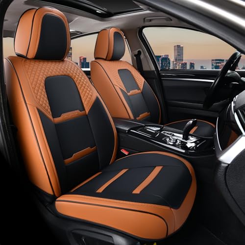 Coverado Car Seat Covers Front Seats, 2 Piece Car Seat Protector with Removable Headrest, Nappa Leather Breathable Front Seat Cushion Side All Wrapped Universal Fit Truck Automotive Most Cars Brown - color: Nappa-Black&Brown, size: Front