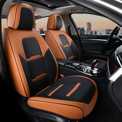 Coverado Car Seat Covers Front Seats, 2 Piece Car Seat Protector with Removable Headrest, Nappa Leather Breathable Front Seat Cushion Side All Wrapped Universal Fit Truck Automotive Most Cars Brown - color: Nappa-Black&Brown, size: Front