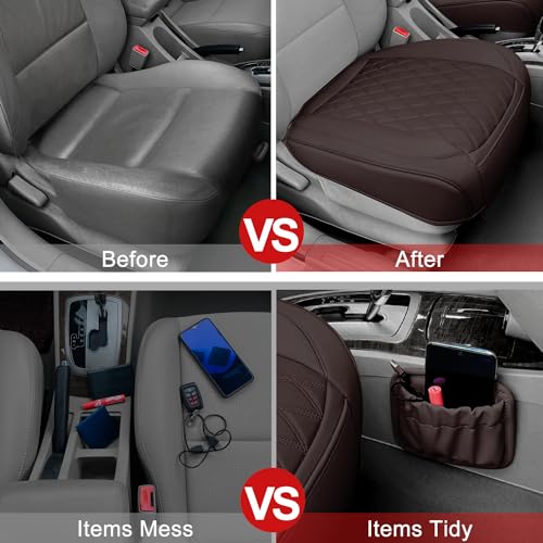 2 Pack Leather Front Car Seat Cover Bottom Car Seat, Anti-Slip and Full Wrap Driver Seat Protectors with Storage Pocket, Luxury Waterproof Bottom Auto Seat Cushion Pad Mat for Most Vehicles(Coffee) - color: coffee-2pcs