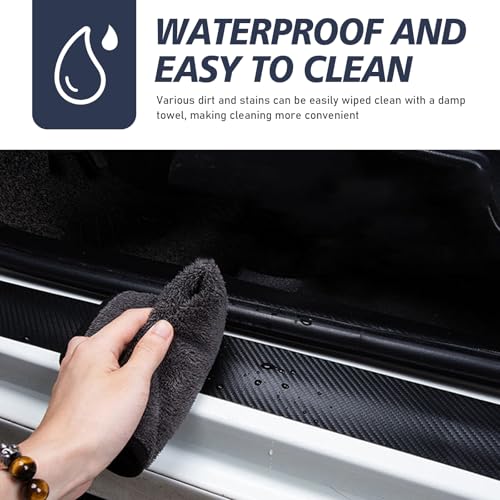 Car Door Sill Protector, 4D Carbon Fiber Flexible Flame Retardant PVC Rubber Plastic Trunk Side Door Threshold Anti Tread Stickers, Car Door Entry Guard Sill Protector for Most Car SUV Truck (Black)