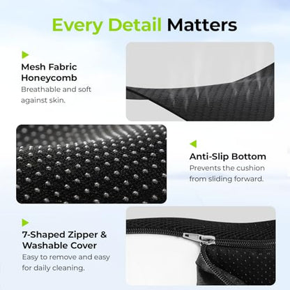 AUVON Ergonomic Donut Pillow Seat Cushion for Hemorrhoid & Tailbone Pain Relief, Thick Memory Foam Chair Cushion with Firm Support for Coccyx, Sciatica, Pressure Sores, Pregnancy, Postpartum Recovery